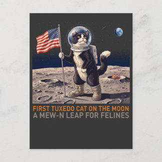 Tuxedo Cat on the Moon Astronaut Funny Retro T-Shi Postcard