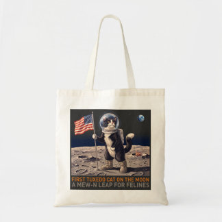 Tuxedo Cat on the Moon Astronaut Funny Retro T-Shi Tote Bag