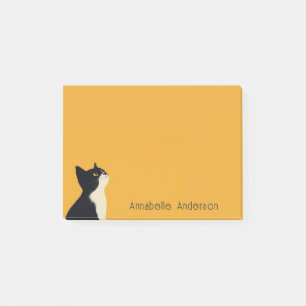 Tuxedo Cat on Yellow Personalize Post-it Notes