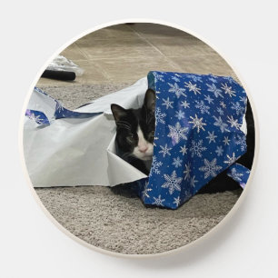 Tuxedo Cat Opens Holiday Gifts popsocket