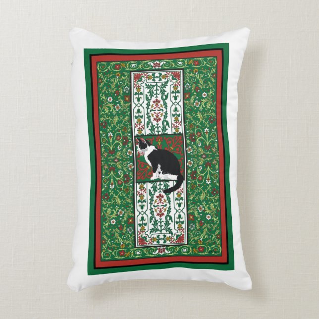 Tuxedo Cat Ornate Custom Accent Pillow (Front(Vertical))