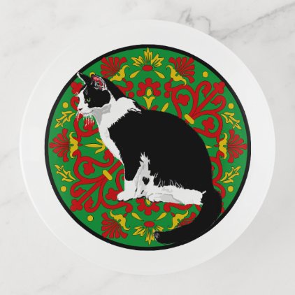 Tuxedo Cat Ornate Trinket Trays