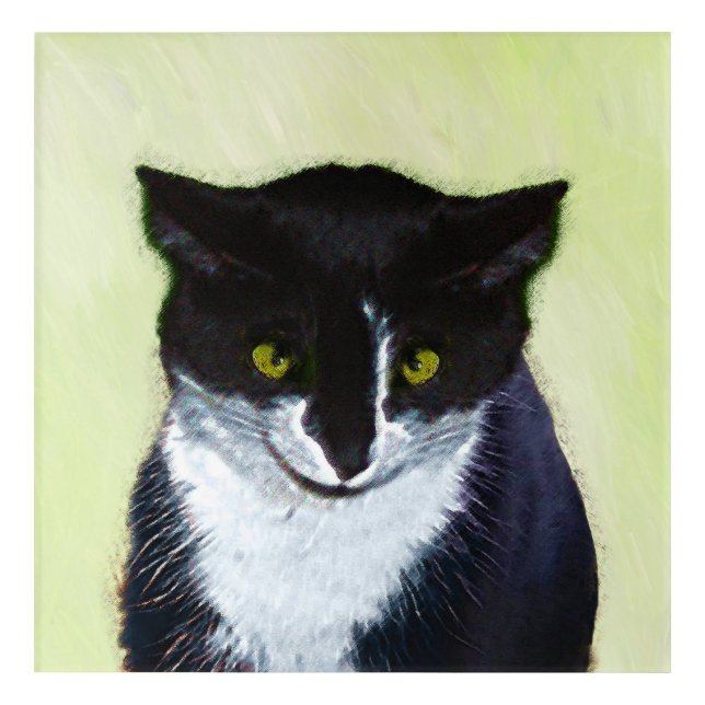 Tuxedo Cat Painting - Cute Original Cat Art (Front)