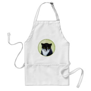 Tuxedo Cat Painting - Cute Original Cat Art Adult Apron