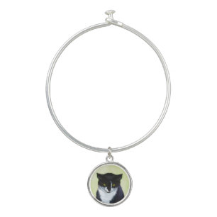 Tuxedo Cat Painting - Cute Original Cat Art Bangle Bracelet