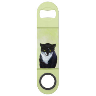 Tuxedo Cat Painting - Cute Original Cat Art Bar Key
