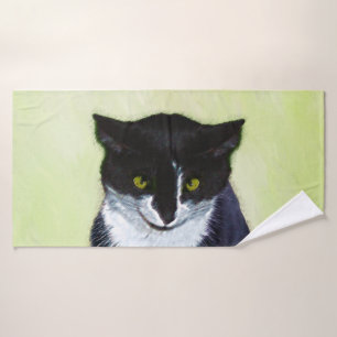 Tuxedo Cat Painting - Cute Original Cat Art Bath Towel Set