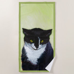 Tuxedo Cat Painting - Cute Original Cat Art Beach Towel