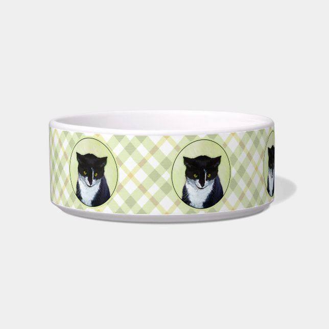 Tuxedo Cat Painting - Cute Original Cat Art Bowl (Left)