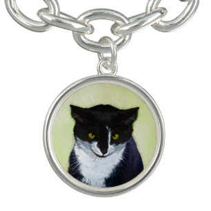 Tuxedo Cat Painting - Cute Original Cat Art Bracelet