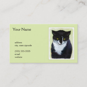 Tuxedo Cat Painting - Cute Original Cat Art Business Card