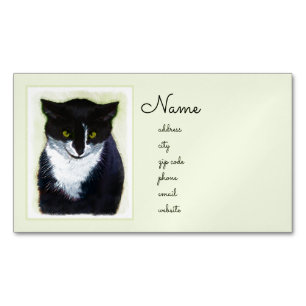Tuxedo Cat Painting - Cute Original Cat Art Business Card Magnet