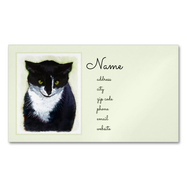 Tuxedo Cat Painting - Cute Original Cat Art Business Card Magnet (Front)