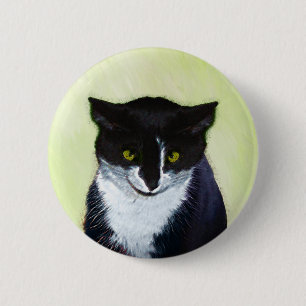Tuxedo Cat Painting - Cute Original Cat Art Button