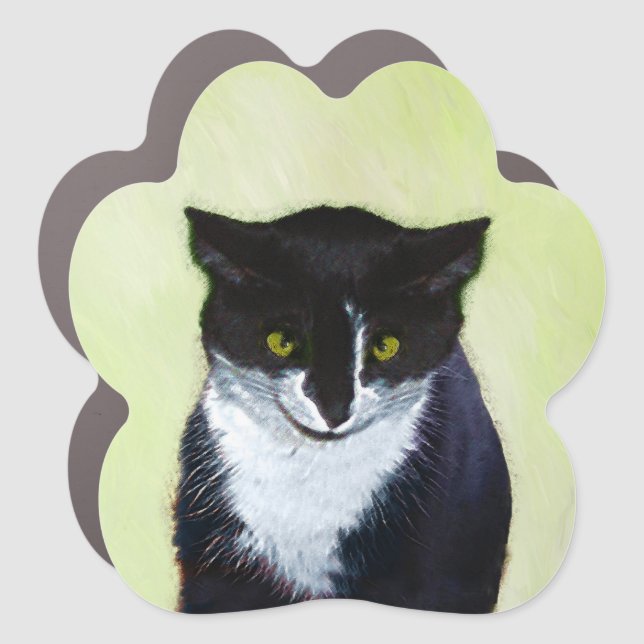 Tuxedo Cat Painting - Cute Original Cat Art Car Magnet (Front)