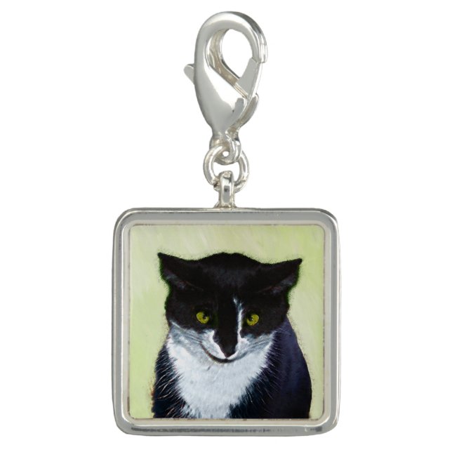 Tuxedo Cat Painting - Cute Original Cat Art Charm (Front)