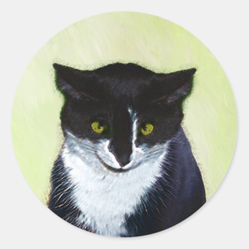 Tuxedo Cat Painting _ Cute Original Cat Art Classic Round Sticker