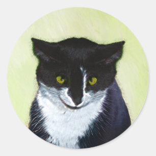 Tuxedo Cat Painting - Cute Original Cat Art Classic Round Sticker