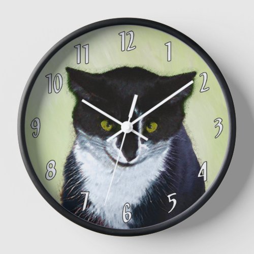 Tuxedo Cat Painting _ Cute Original Cat Art Clock