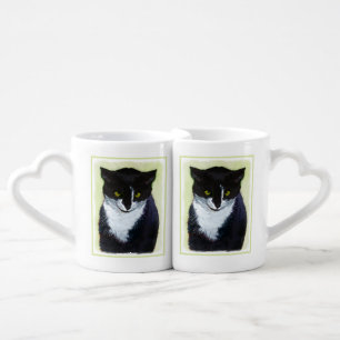 Tuxedo Cat Painting - Cute Original Cat Art Coffee Mug Set