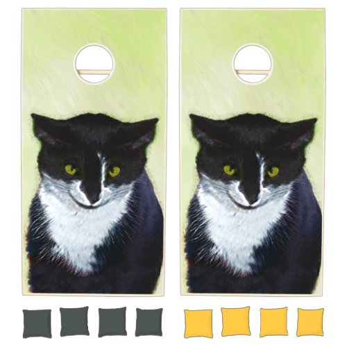 Tuxedo Cat Painting _ Cute Original Cat Art Cornhole Set