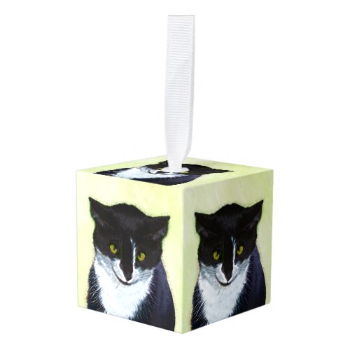 Tuxedo Cat Painting _ Cute Original Cat Art Cube Ornament
