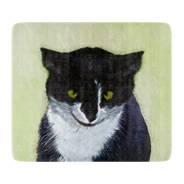 Tuxedo Cat Painting - Cute Original Cat Art Cutting Board (Front)