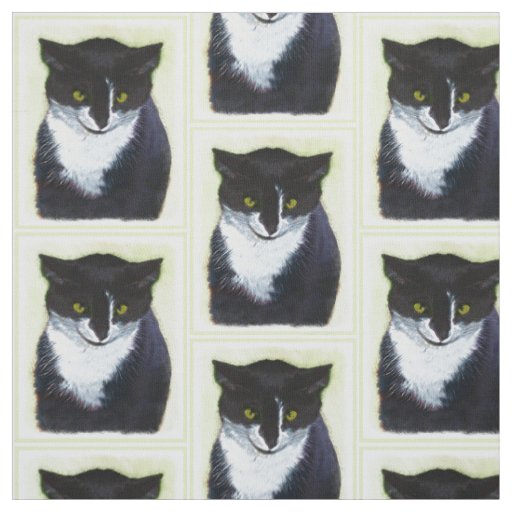 Tuxedo Cat Painting - Cute Original Cat Art Fabric