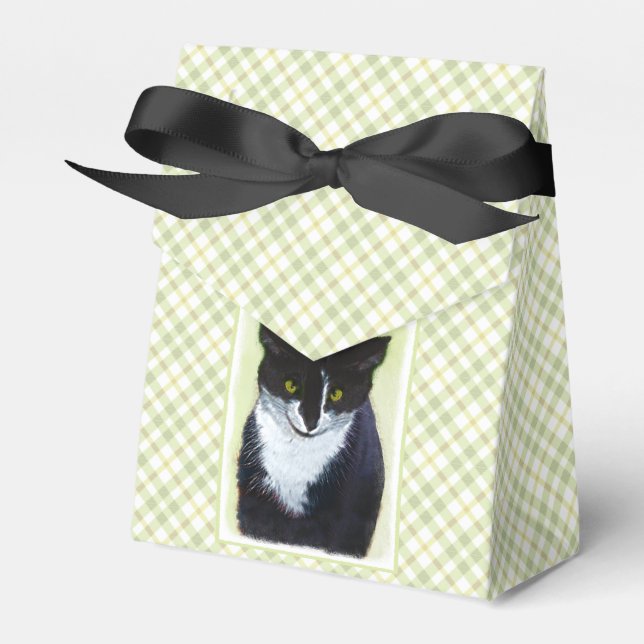 Tuxedo Cat Painting - Cute Original Cat Art Favor Boxes (Front Side)