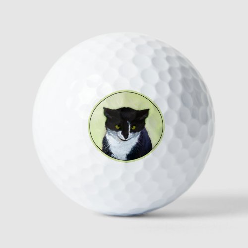 Tuxedo Cat Painting _ Cute Original Cat Art Golf Balls