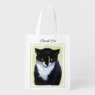 Tuxedo Cat Painting - Cute Original Cat Art Grocery Bag