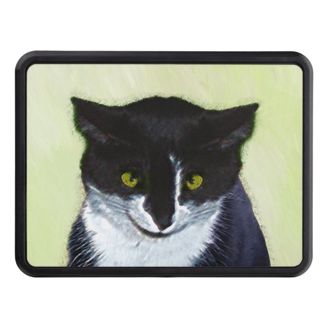 Tuxedo Cat Painting - Cute Original Cat Art Hitch Cover (Front)