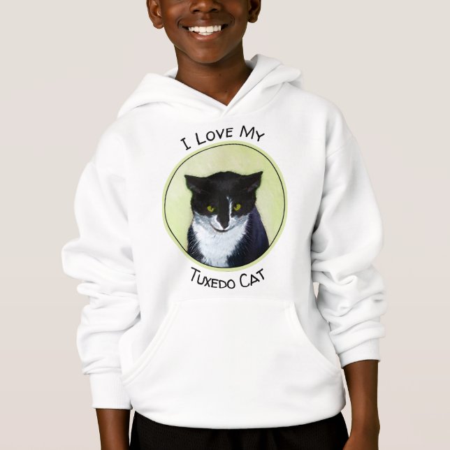 Tuxedo Cat Painting - Cute Original Cat Art Hoodie (Front)