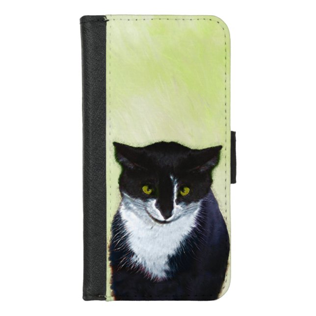 Tuxedo Cat Painting - Cute Original Cat Art iPhone Wallet Case (Front)