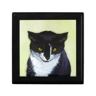 Tuxedo Cat Painting - Cute Original Cat Art Keepsake Box