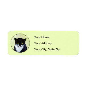 Tuxedo Cat Painting - Cute Original Cat Art Label