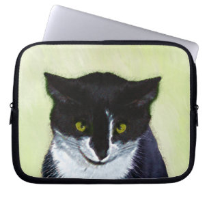 Tuxedo Cat Painting - Cute Original Cat Art Laptop Sleeve