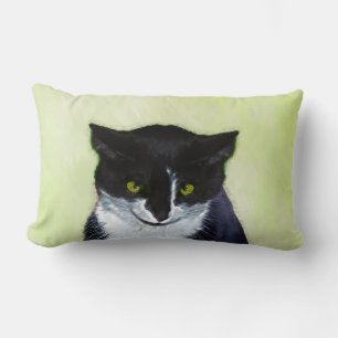 Tuxedo Cat Painting - Cute Original Cat Art Lumbar Pillow