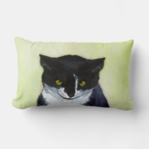 Tuxedo Cat Painting _ Cute Original Cat Art Lumbar Pillow