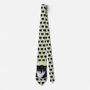 Tuxedo Cat Painting - Cute Original Cat Art Neck Tie