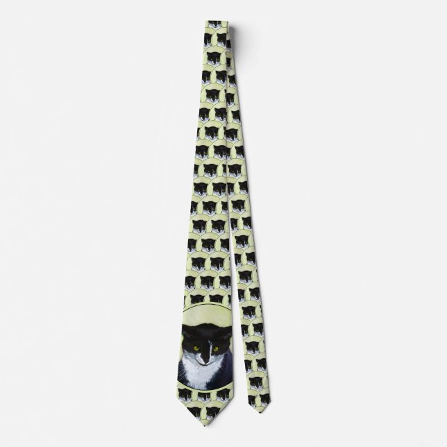 Tuxedo Cat Painting - Cute Original Cat Art Neck Tie (Front)