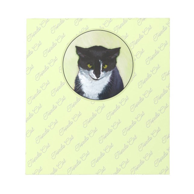 Tuxedo Cat Painting - Cute Original Cat Art Notepad (Front)