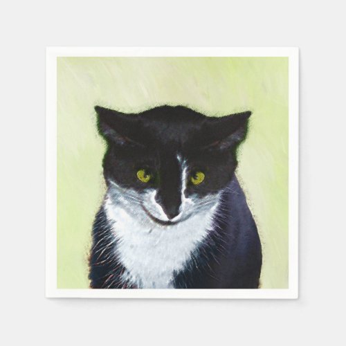 Tuxedo Cat Painting _ Cute Original Cat Art Paper Napkins