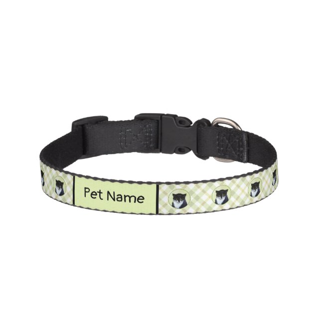 Tuxedo Cat Painting - Cute Original Cat Art Pet Collar (Front)