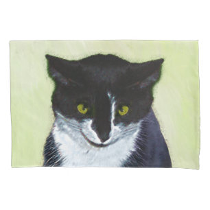 Tuxedo Cat Painting - Cute Original Cat Art Pillow Case
