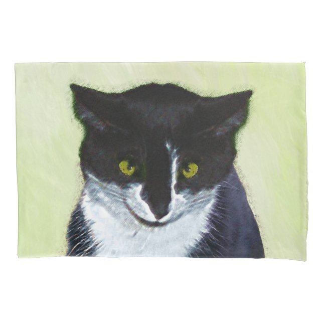 Tuxedo Cat Painting - Cute Original Cat Art Pillow Case (Front)