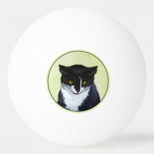 Tuxedo Cat Painting _ Cute Original Cat Art Ping Pong Ball