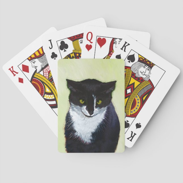 Tuxedo Cat Painting - Cute Original Cat Art Poker Cards (Back)