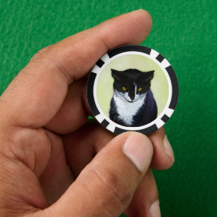 Tuxedo Cat Painting - Cute Original Cat Art Poker Chips