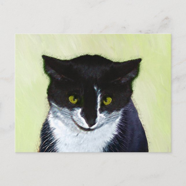 Tuxedo Cat Painting - Cute Original Cat Art Postcard (Front)